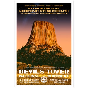 Devil's Tower National Monument Poster | Wyoming Art | WPA style 13" x 19" | Vintage Travel Poster | Rustic Adventure Art | FREE SHIPPING!