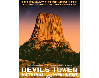 Devil's Tower National Monument Poster | Wyoming Art | WPA style 13" x 19" | Vintage Travel Poster | Rustic Adventure Art | FREE SHIPPING!