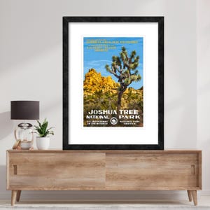 Póster del Parque Nacional Joshua Tree estilo WPA, decoración retro californiana, arte mural con temática desértica, regalo de fotografía de naturaleza, arte de viajes vintage