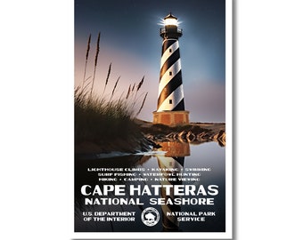 Original Cape Hatteras National Seashore Poster | Vintage WPA-Inspired Artwork | Lighthouse Poster | North Carolina Art | Maritime Wall Art