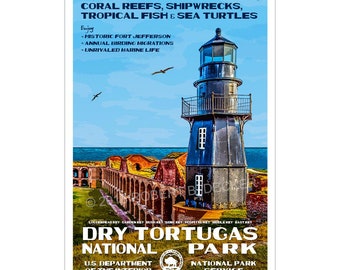 Dry Tortugas National Park WPA-style Poster | 13x19" | Florida Keys Poster | Tropical Print | Maritime Art | Nautical Décor | FREE SHIPPING!