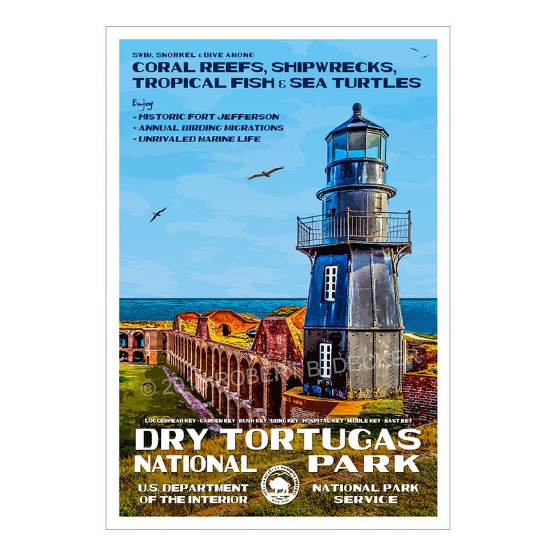 Dry Tortugas National Park WPA-style Poster 13x19 Florida Keys Poster Tropical Print Maritime Art Nautical Décor FREE SHIPPING image 1