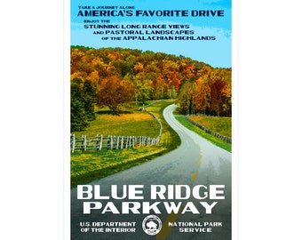 Blue Ridge Parkway WPA-style Poster | 13x19 | Scenic Road Print | Gift For Adventure Enthusiasts | Appalachian Trail Print | Hikers Wall Art