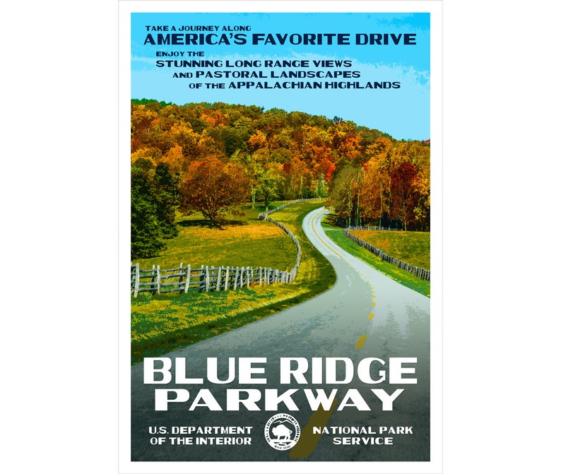 Blue Ridge Parkway WPA-style Poster 13x19 Scenic Road Print Gift For Adventure Enthusiasts Appalachian Trail Print Hikers Wall Art image 1