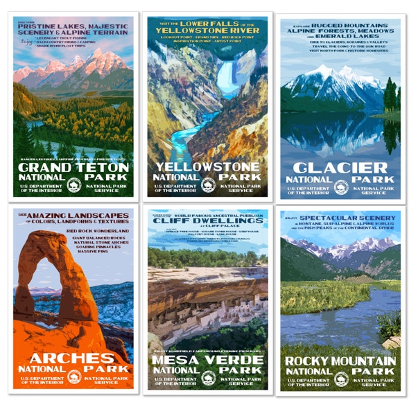 Get 6 National Park Posters | 6 Poster Bundle | Any 6 National Park Posters | National Park Gifts | Vintage National Park WPA-style Prints