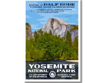 Original Yosemite National Park, Half Dome Poster | Vintage WPA-Inspired Artwork | Vintage Yosemite Poster | California Art | Yosemite Print