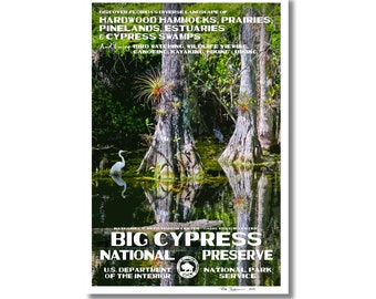 Big Cypress National Preserve Poster WPA-Style | Eco-friendly Print | Botanical Illustrations | Florida Nature Poster | Wildlife Photography