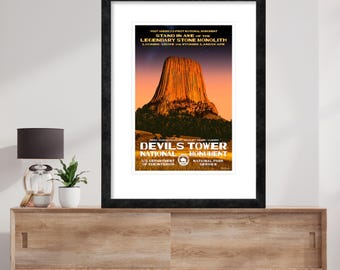 Devils Tower National Monument Poster – WPA Style, Signed by Artist, 13x19 Print