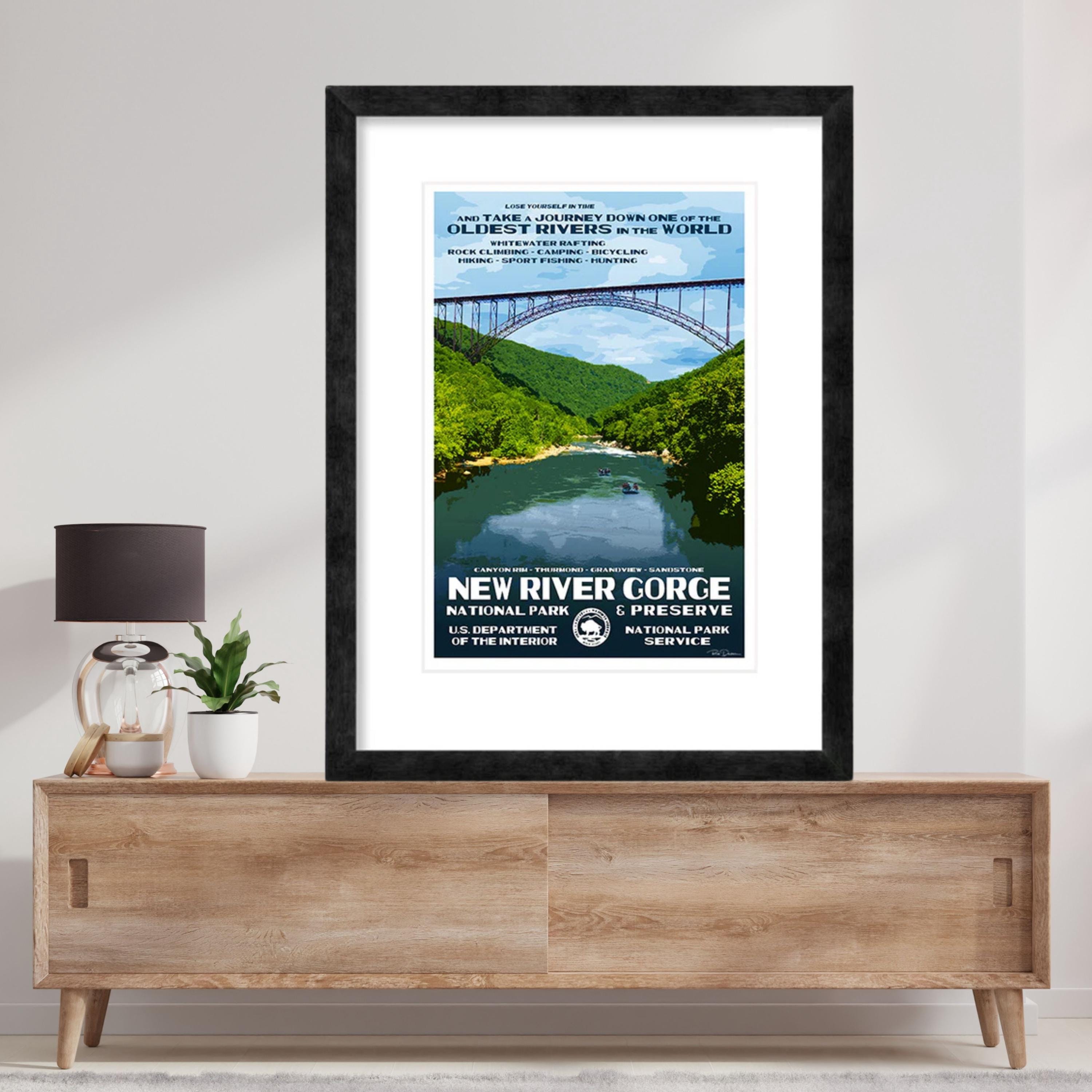 Original New River Gorge National Park Poster, Vintage WPA-Inspired Photography Art, West Virginia Landscape Poster, Outdoor Enthusiast Gift