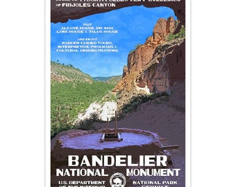 Bandelier National Monument WPA-style Poster | 13x19" | New Mexico Travel Décor | Bandelier National Monument Souvenir | Travel Memorabilia