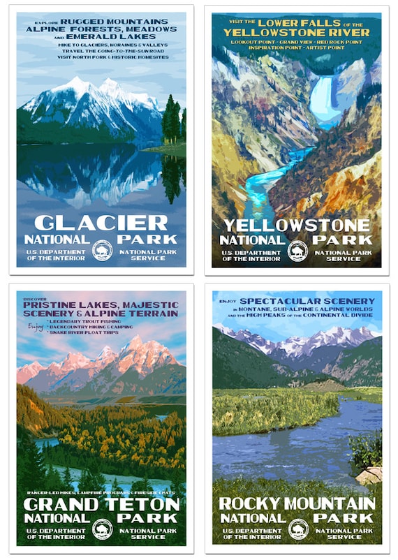 Rocky Mountain Collection Set Of 4 National Park Posters Etsy