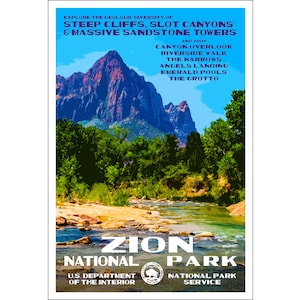 Zion National Park Poster | WPA Style | 13" x 19" | National Park Art | Utah Travel Poster | Retro National Park Poster | FREE SHIPPING!