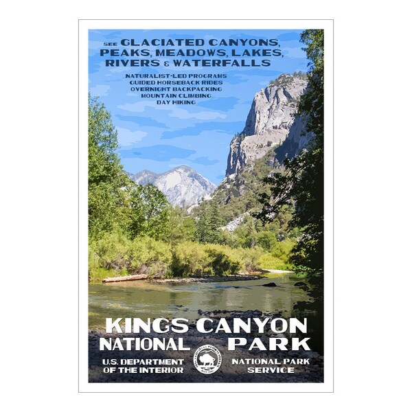 Kings Canyon National Park WPA-style Poster | 13x19" | California Landscape | Gift For Outdoor Enthusiasts | Retro Hiking Art | Nature Décor
