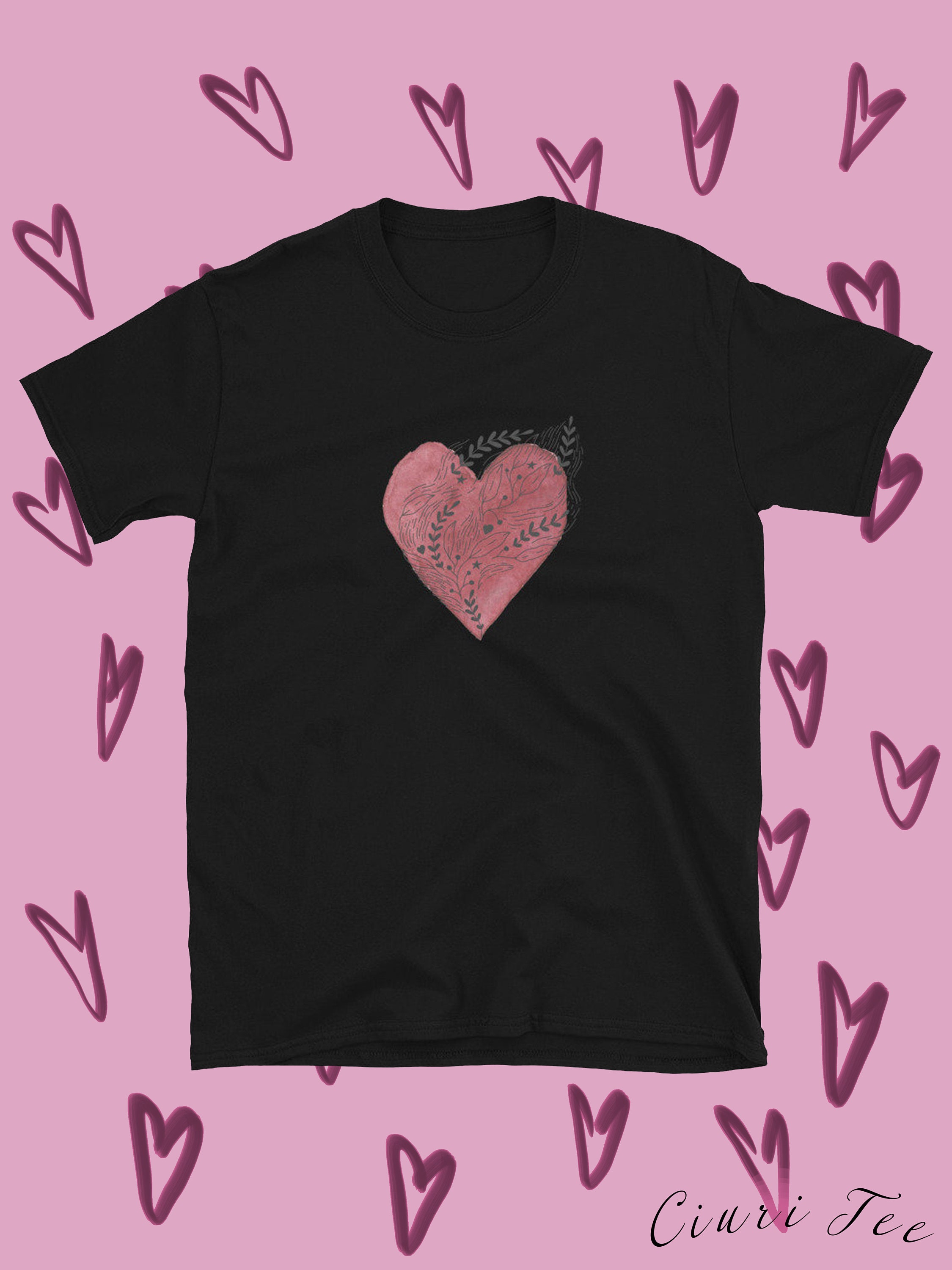 Pink Watercolor Heart Shirt With Plant and Feathers Tee - Etsy