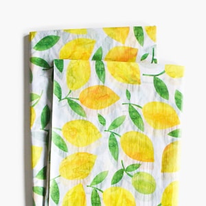 Papier de soie aquarelle citron, Papier d'emballage cadeau à motifs de fruits, Emballage cadeau d'été, Marque de papeterie, Pochette pour cadeaux de mariage, Soirée citron