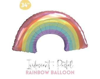 Iridescent Pastel Rainbow Foil Balloon 34-inch, Jumbo Rainbow Balloon, Rainbow Birthday Party Decoration, Baby Shower, Gay Pride Party