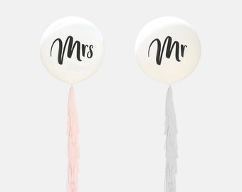 Mr and Mrs Balloons, Balloon Tassels, 36" Wedding Balloons, Wedding Photo Props, Engagement Balloons, Engagement Photo Prop, Rustic Wedding