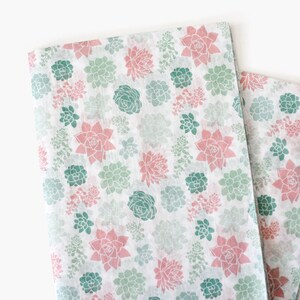 Pink and Green Succulents Patterned Tissue Paper, Boho Christmas Holiday Gift Wrapping Paper, Bohemian Plants Greeneries Wrapping Paper