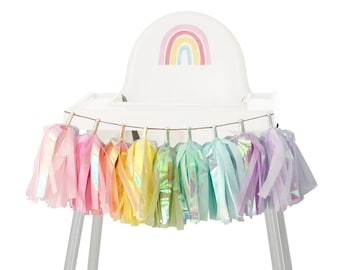 Iridescent Rainbow High Chair Garland, Rainbow Mermaid, Rainbow Unicorn, 1st Birthday, First Birthday, Cake Smash, Rainbow Tassel Banner