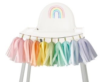 Pastel Rainbow High Chair Garland, Rainbow Theme Baby's 1st Birthday Party Cake Smash, Nursery Wall Decor, Sustainable Party Decoration