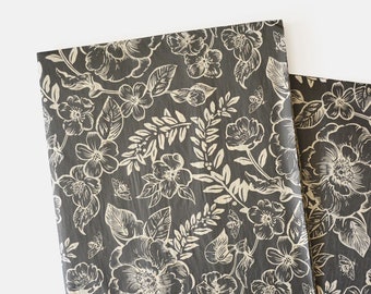 Luxury Black Floral Patterned Tissue Paper, Floral Patterned Christmas Gift Wrapping Paper, Holiday Gift Wrap, Flowers Birthday Wrap Paper