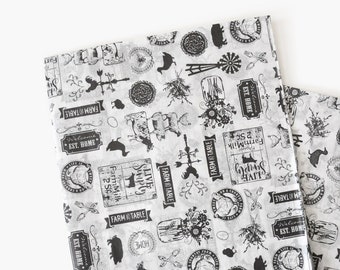 Rustic Farmhouse Illustrations Patterned Tissue Paper, Rustic Christmas Holiday Gift Wrapping Paper, Retro Vintage Style Wrapping Paper