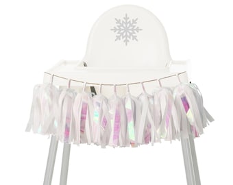 Let It Snow Iridescent High Chair Garland, Winter Wonderland 1st Birthday, Baby Girl First Birthday Party, High Chair Banner, Cake Smash
