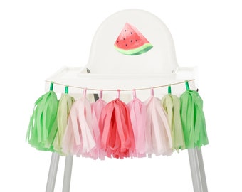 Watermelon Ombre High Chair Garland, High Chair Banner, First Birthday, Cake Smash Prop, Watermelon Baby Birthday Party, One in a Melon
