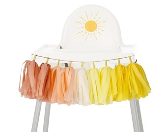 Guirnalda para silla alta de primer cumpleaños con diseño de sol - Decoración con guirnalda de borlas estilo boho