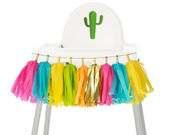 Fiesta High Chair Garland, Tropical Birthday Party, Flamingo Party Decor, Cactus Party Decor, First Birthday, Cake Smash. High Chair Banner