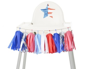 4th of July High Chair Garland, July 4th Patriotic First Birthday, USA July Baby 1st Birthday, Patriotic Cake Smash Decor, Blue Red Decor