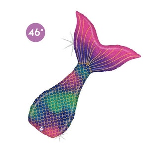 Ombre Mermaid Tail Foil Balloon 46-inch, Jumbo Mermaid Balloon, Under the Sea, Little Mermaid, Birthday Party, First Birthday Decoration