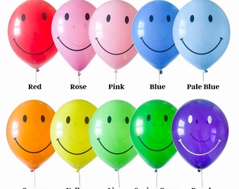 Colorful Latex Smiley Face Balloons 11" - Pick Your Colors - Smile Balloon Bouquet Decoration Groovy Birthday Baby Shower Party Decorations