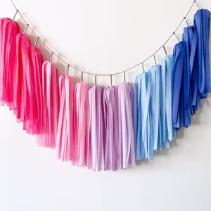 Guirnalda de borlas con degradado Aloha Galaxy - Decoración de fiesta inspirada en Stitch - Banner de cumpleaños infantil de dibujos animados - Guirnalda con degradado rosa y azul