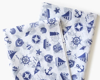 Nautical Pattern Tissue Paper, Navy Costal Pattern Gift Wrapping Paper, Ocean Pattern Paper, Paper Craft Supplies, Party Loot Bags Paper