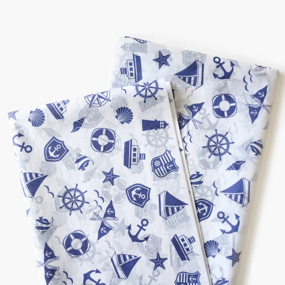 Nautical Pattern Tissue Paper, Navy Costal Pattern Gift Wrapping