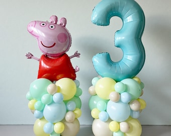 Cartoon Balloon Tower DIY Kit with Licensed Peppa Pig Balloon - Girl Birthday Party Decoration Balloon Column Stack
