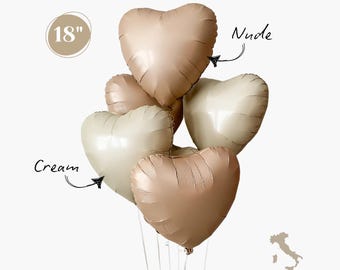 Neutral Beige Heart Mylar Balloon Bouquet - Valentine's Day Birthday Party Decor - Gender Neutral Baby Shower Bridal Shower - Beige Wedding