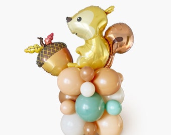 Columna de globos de ardilla y bellota - Torre de globos para fiesta de cumpleaños con animales del bosque - Decoración de grillos del bosque - Kit DIY - Escultura de globos