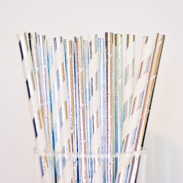 Silver Patterned Paper Straws, Silver Wedding Straws, Bachelorette Party Straws, Baby Shower Straws, Bridal Shower Straws, Party Straws