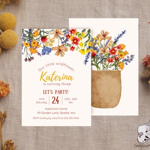 Editable Wildflowers Birthday Birthday Party Digital Invitation - Summer Floral Garden Party Invite Template - INSTANT DOWNLOAD PRINTABLE