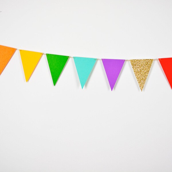 Rainbow Triangle Flag Banner, Rainbow Paper Banner, Rainbow Pennant Flag Banner, Rainbow Gold Party, Rainbow Birthday Party, Gay Wedding