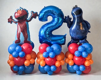 Balloon Tower DIY Kit with Licensed Sesame Street Balloons - Cartoon Themed Kids Birthday Party Decoration