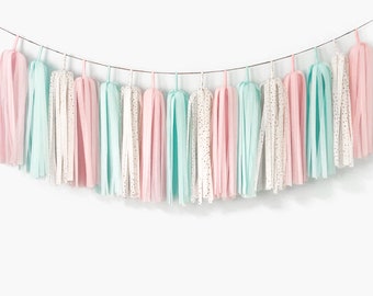 ASSEMBLED Baby Gender Reveal Tassel Garland, Pink Blue Garland, Gender Reveal Garland, Gender Reveal Party, Boy and Girl Twins Baby Shower