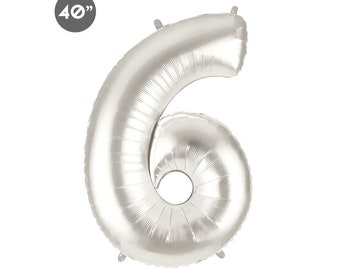 Jumbo Silver Number 6 Foil Balloon 40-inch, Silver Birthday Decor, Sixth Anniversary Balloon, 6th Birthday, Kid Photo Prop, Sixth Birthday