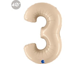 Jumbo Cream Number 3 Foil Balloon 40", Boho Third Birthday, Bohemian 3rd Birthday, Neutral Color Boho Rainbow Kids Birthday Number Balloon