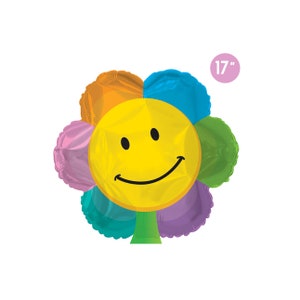 Groovy Smiley Face Flower Round Foil Balloon 17&quot; | Groovy Smile Birthday Party Decor | Retro Funky Hippie Birthday Party Balloon