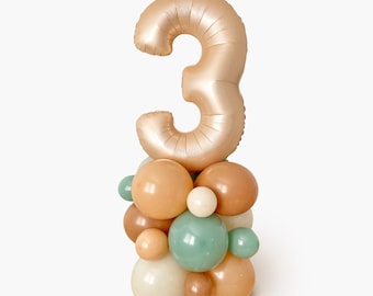 Woodland Number 3 Balloon Column - Woodland Third Birthday Party Balloon Tower - 3rd Birthday Balloon DIY Kit - Neutral Muted Color Balloons