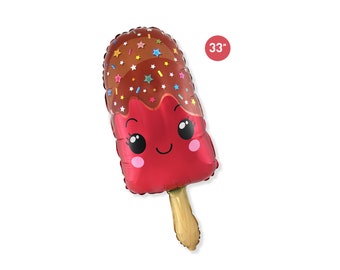 Cute Red Popsicle Foil Balloon 33-inch, Summer Pool Party Decor, Kids Summer Birthday, Ice Cream Party, Baby Shower, Food Balloon