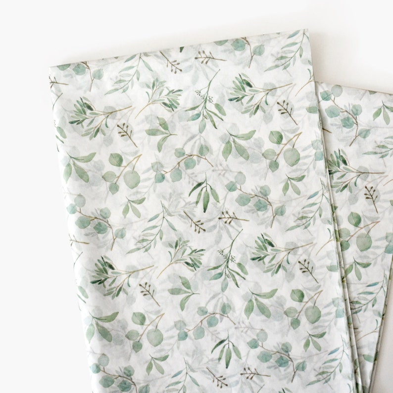 Eucalyptus Greeneries Patterned Tissue Paper, Boho Christmas Holiday Gift Wrapping Paper, Greeneries Wrapping Paper for Boho Bridal Shower image 1